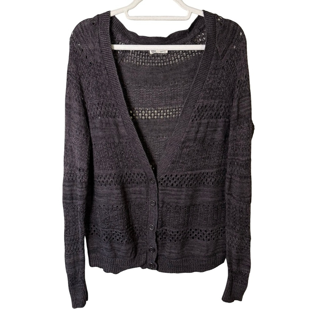 GRG Montreal Elegant Charcoal Knit Cardigan Boho Knit Crochet Size P S